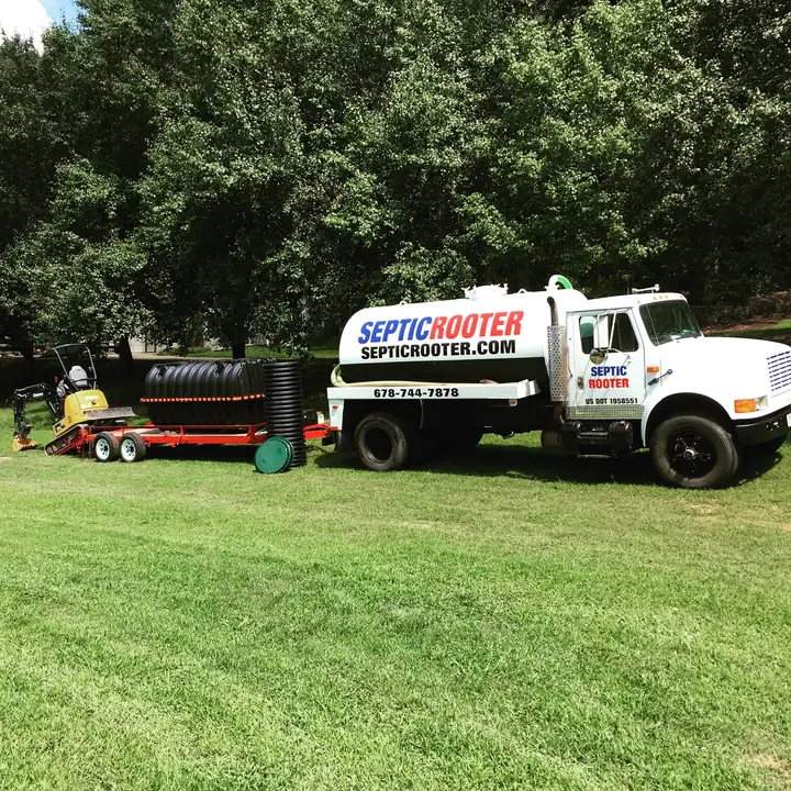 SepticRooter™ service truck and equipment on a Metro Atlanta replacement job