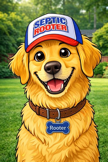 Rooter, the SepticRooter mascot, wearing a SepticRooter cap